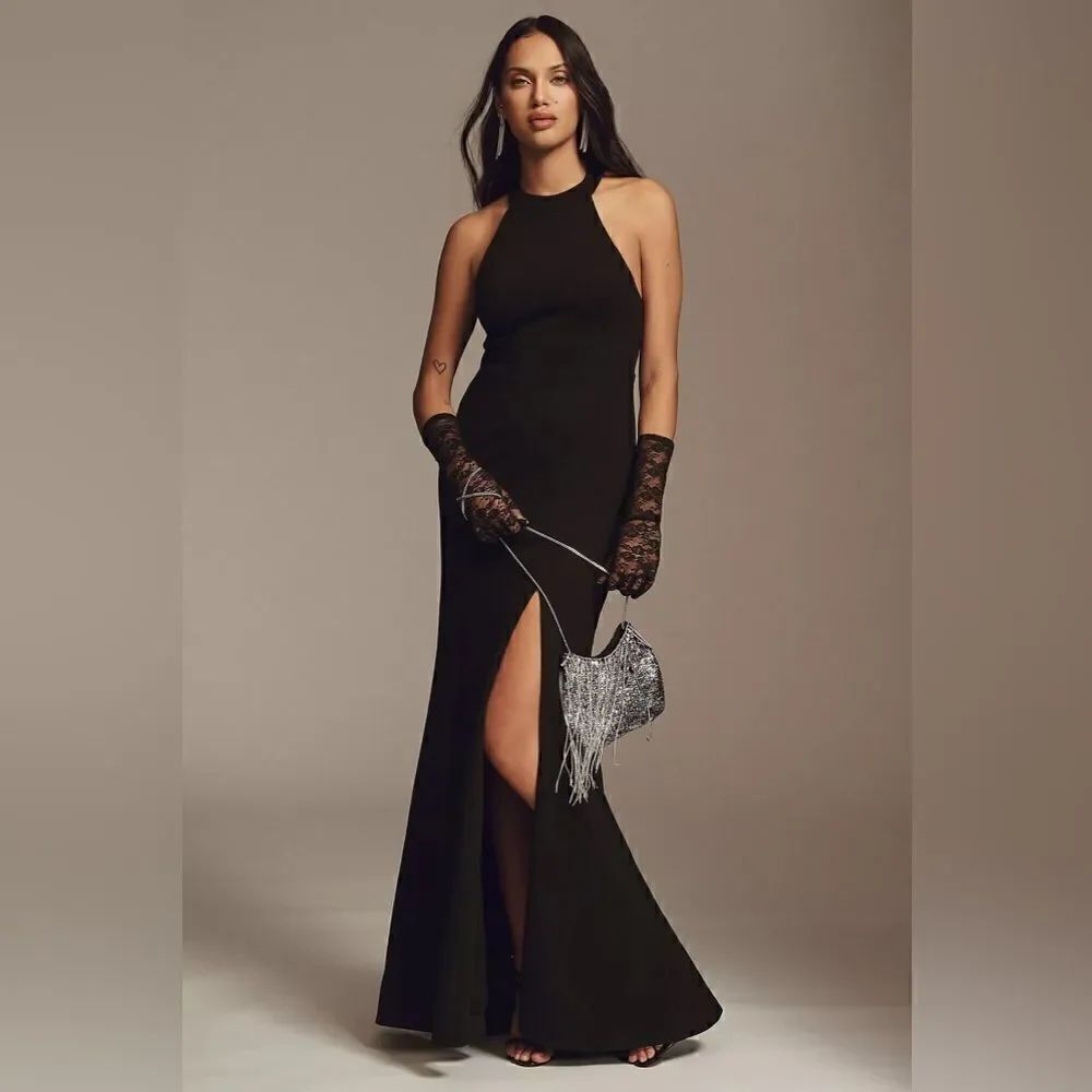 BHLDN JULIANA / MONTREAL CREPE HIGH NECK DRESS HALTER GOWN
